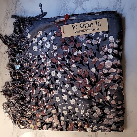 SIR ALISTAIR RAI GREY/PINK/YELLOW FLORAL PRINT SCARF - Picture 6 of 9